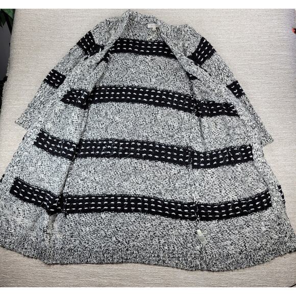 Two by Vince Camuto Chunky Knit Long Cardigan Sweater Black White Wool Blend L - Picture 10 of 16